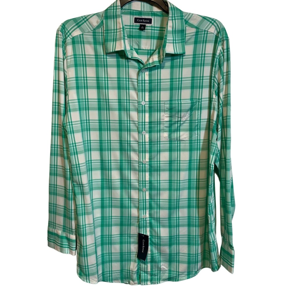 Club Room Men's Regular-Fit Plaid Shirt green XLarge - Picture 1 of 7